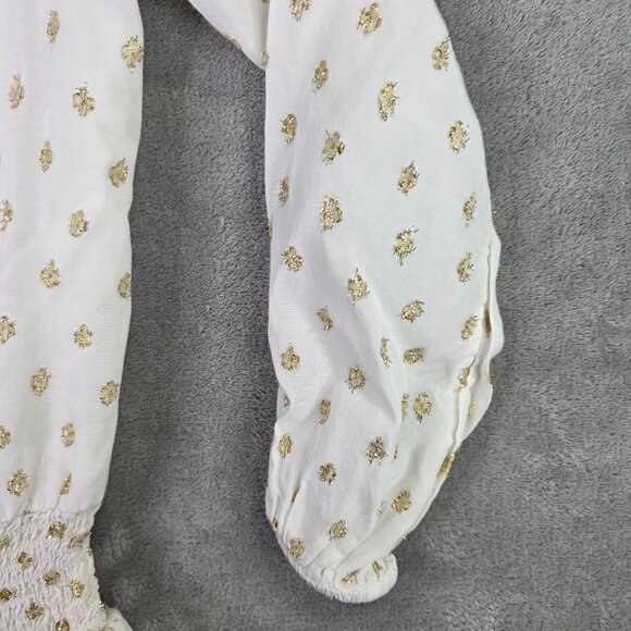 Womens Michael Kors Gold Metallic Polka Dot Smocked Ruffle Dress Viscose Blend S - Picture 2 of 8